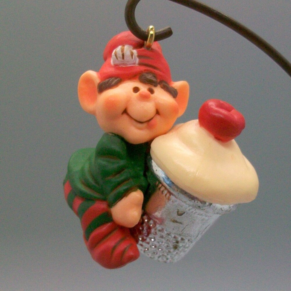Vintage Hallmark Ornament 1983 Thimble Cupcake Elf 6th in Series No Box